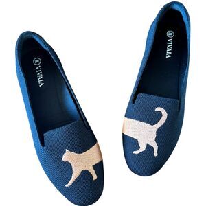 Vivaia Round Toe Embroidered Loafer Audrey Black Cat Slip On Shoe Size EU 36.5